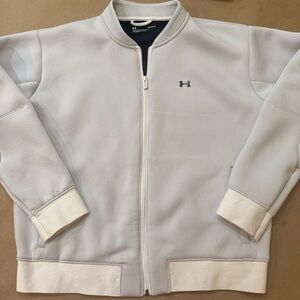 UnderArmor Cold Gear Zip Up Jacket White Navy Micro Dot Size Large